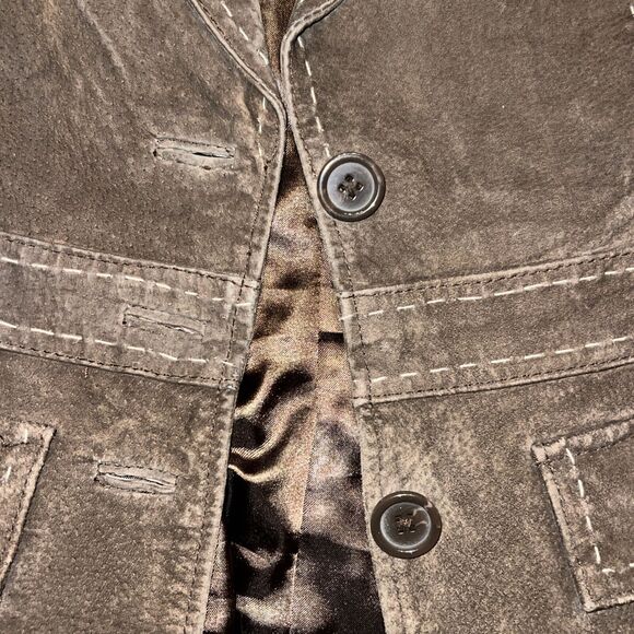 Madison Brown Leather Button Down Stitch Trim Long Sleeve Jacket Women’s Size 6 - Picture 7 of 8